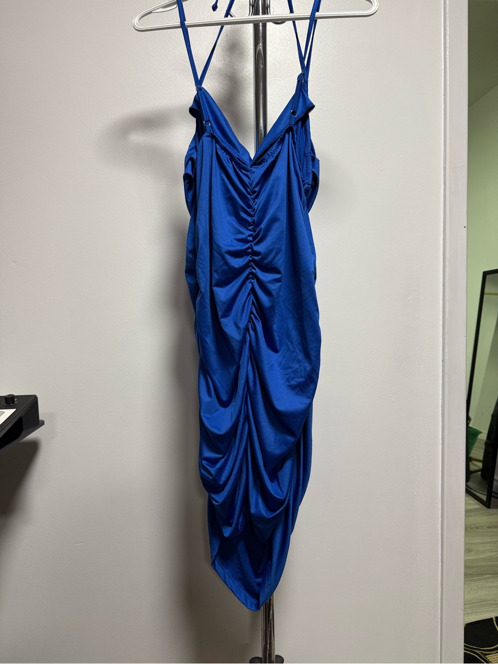 Women's Royal Blue Ruched Spaghetti Strap Dress